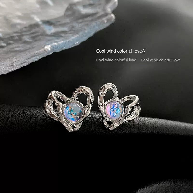 Wholesale Heart Moonstone Alloy Earrings